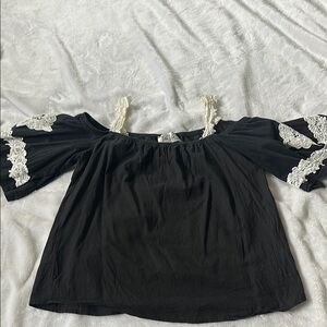 Black Off-Shoulder Top with Lace Accents